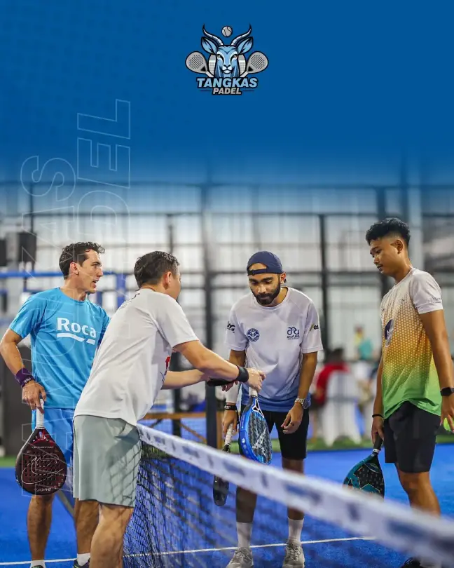 Players shaking hands at the net